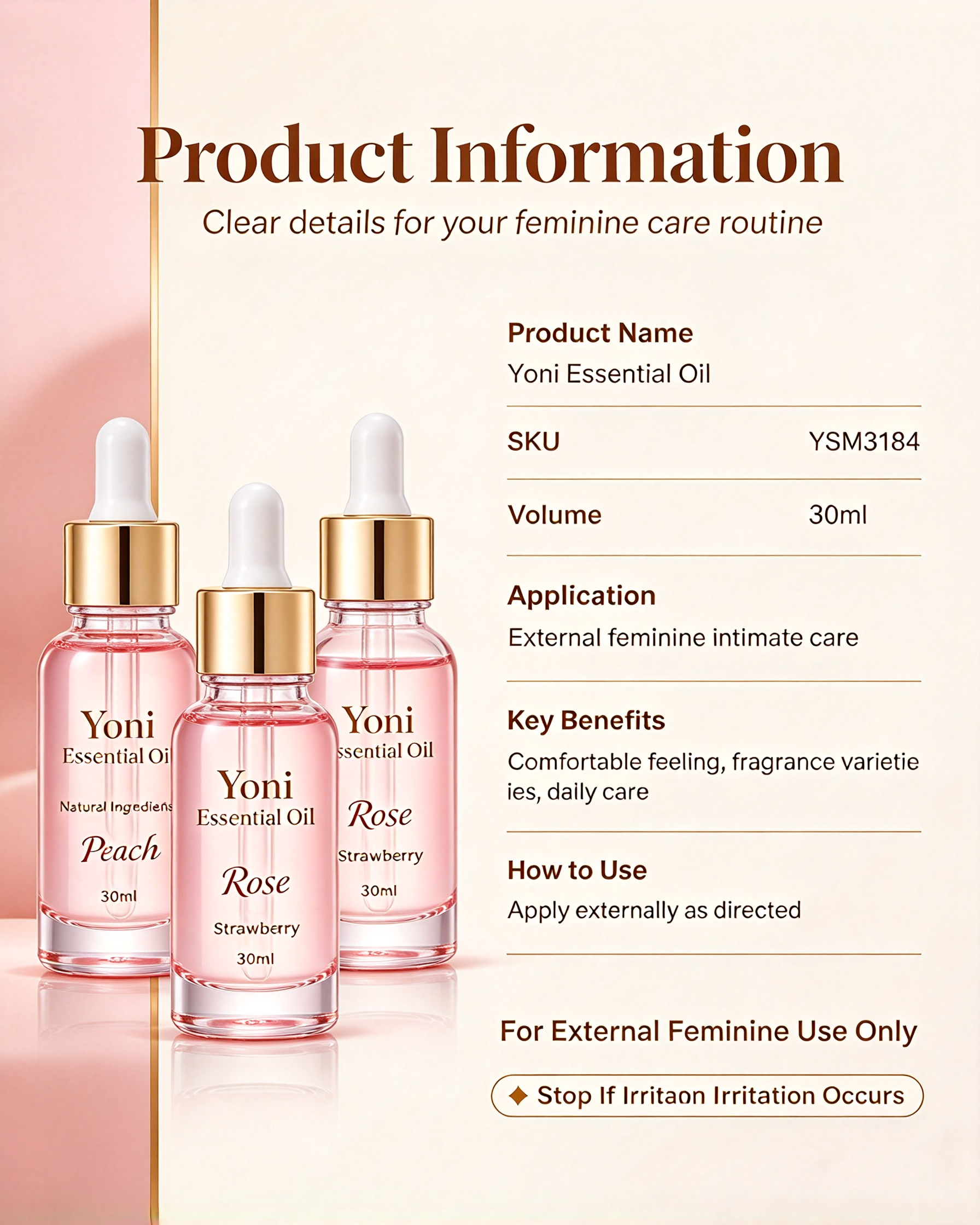 Yoni Pink Essential Oil 30ml | Gentle Feminine Care Oil