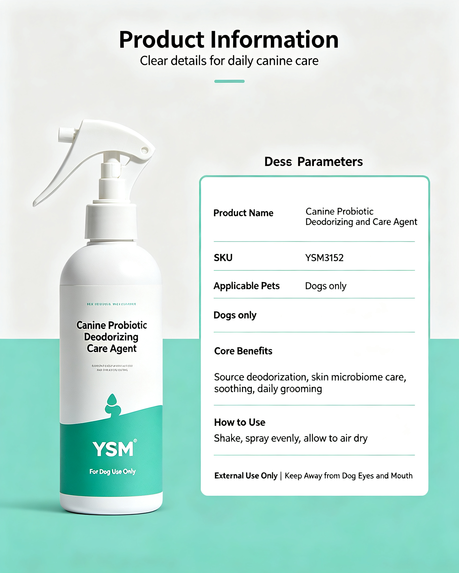 Dog Probiotic Deodorizing Care Agent | Skin & Odor Care For Dogs