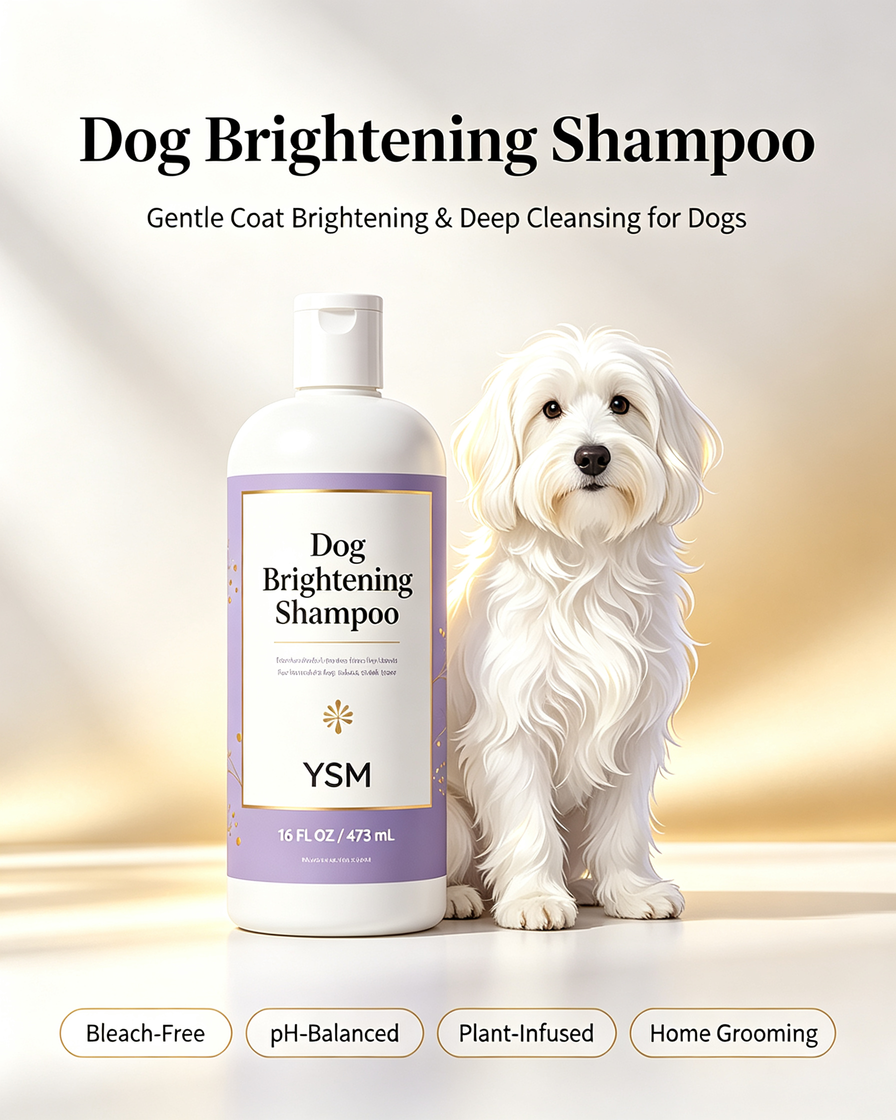 Dog Brightening Shampoo for White & Light Coats | Stain & Yellowing Removal