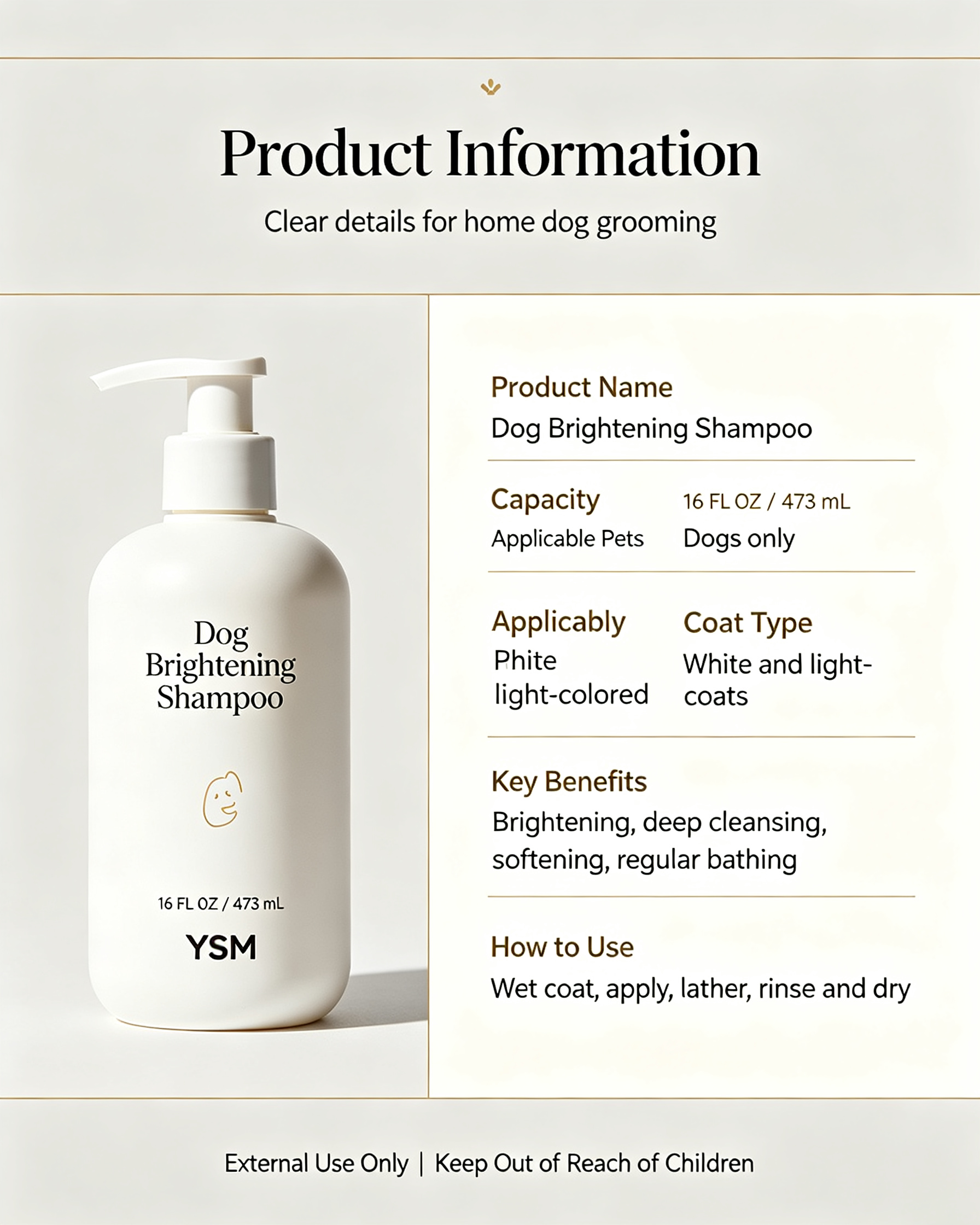 Dog Brightening Shampoo for White & Light Coats | Stain & Yellowing Removal