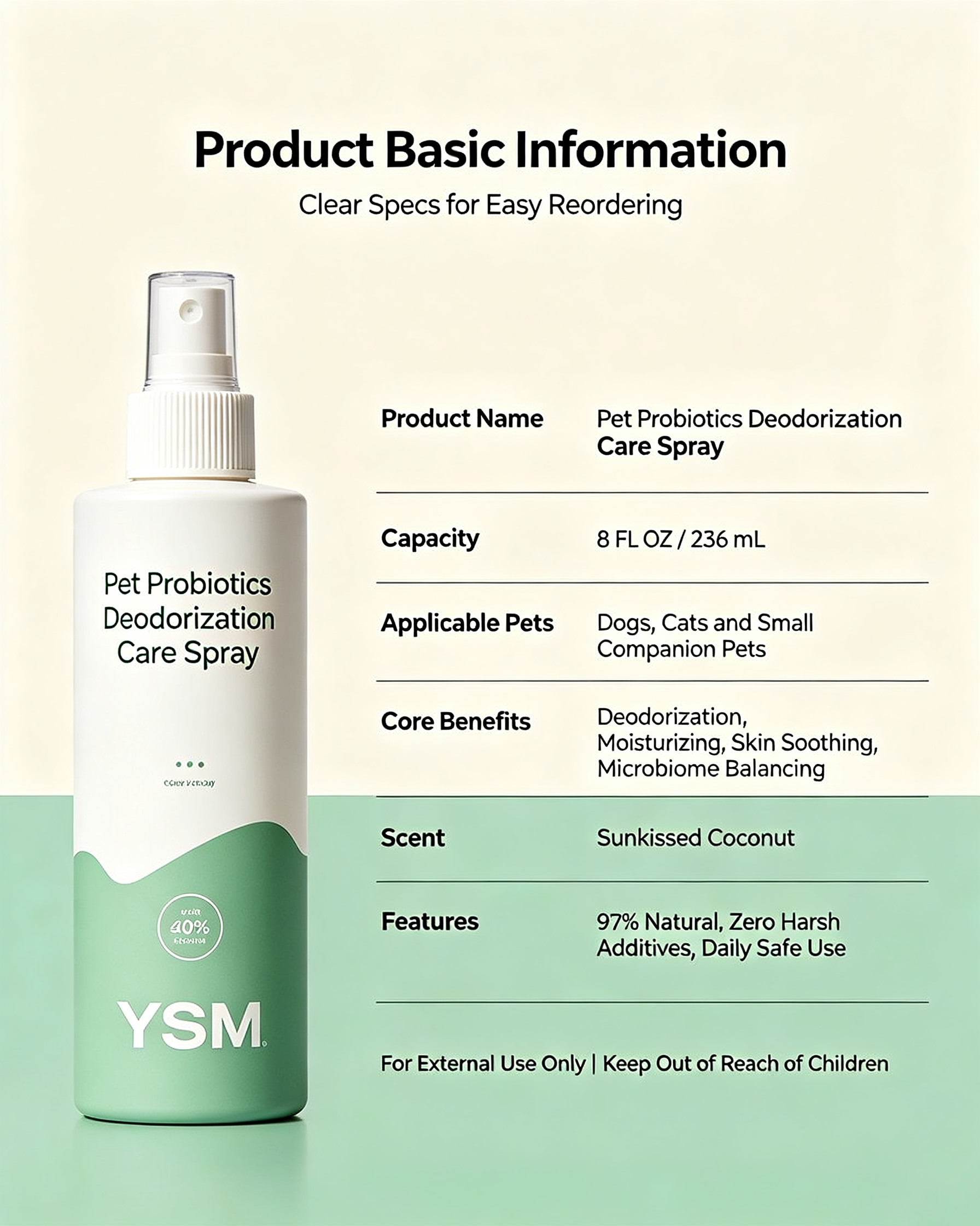 Pet Probiotics Deodorization Care Spray for Dogs & Cats | Natural Pet Odor Spray
